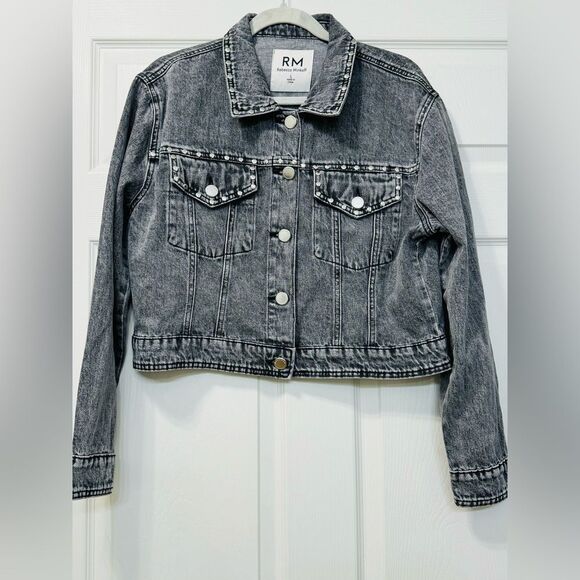 NWOT Rebecca Minkoff Studded Light Black Wash Denim Jean Jacket Women’s Sz L - Picture 9 of 16